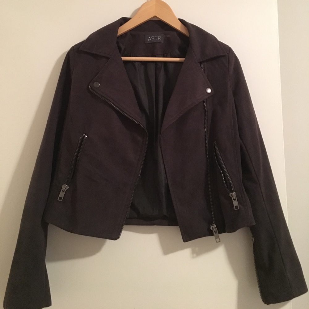 ASTR Charcoal Faux Suede Moto Jacket